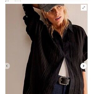 FREE PEOPLE We The Free Tuxy Vibes Shirt / Black Combo Size XS NWOT